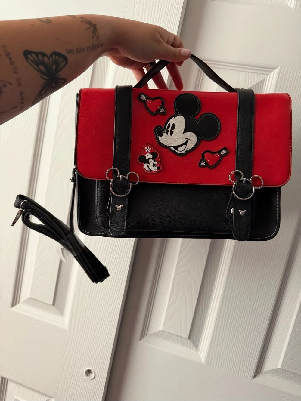 Disney Red & Black Mickey Patch Satchel